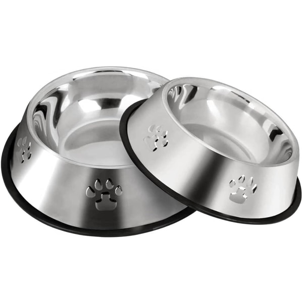 Set med 2 hundskålar i rostfritt stål med halkfri gummibas, ZQKLA