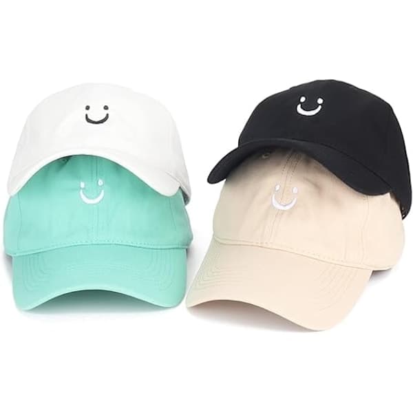 Smiley Baseball Cap for Women and Men, Adjustable Low Profile Unstructured Cotton Dad Hat, AB