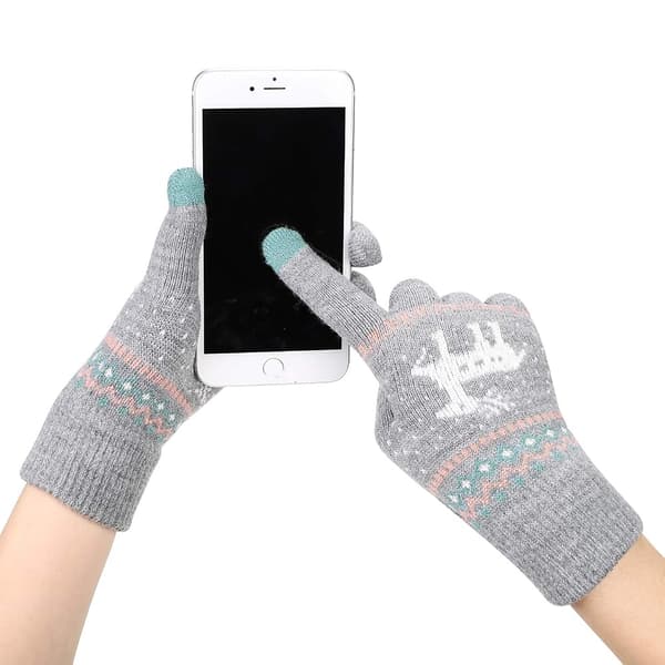 Nye jacquard varme grå touchscreen handsker til kvinder, vinter fløjl uldhandsker til kvinder, julevanter til kvinder Gray