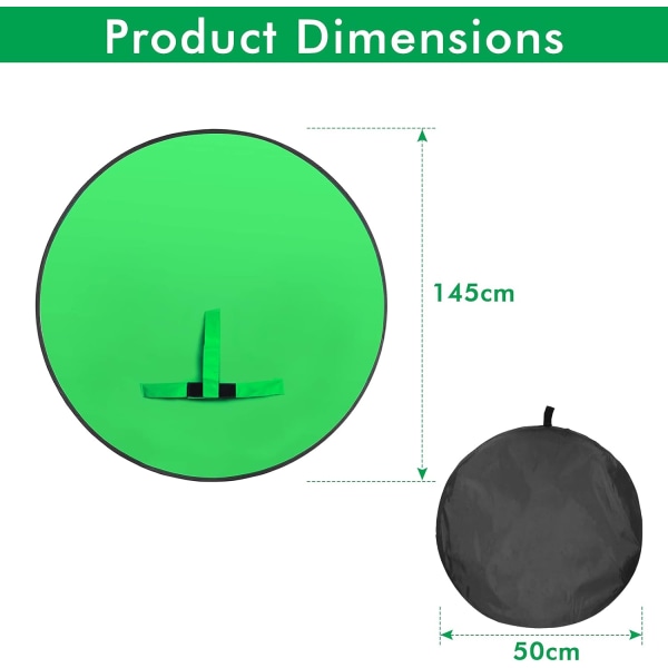 Grønn skjerm med diameter 145 cm, sammenleggbar grønn bakgrunn, Port,ZQKLA