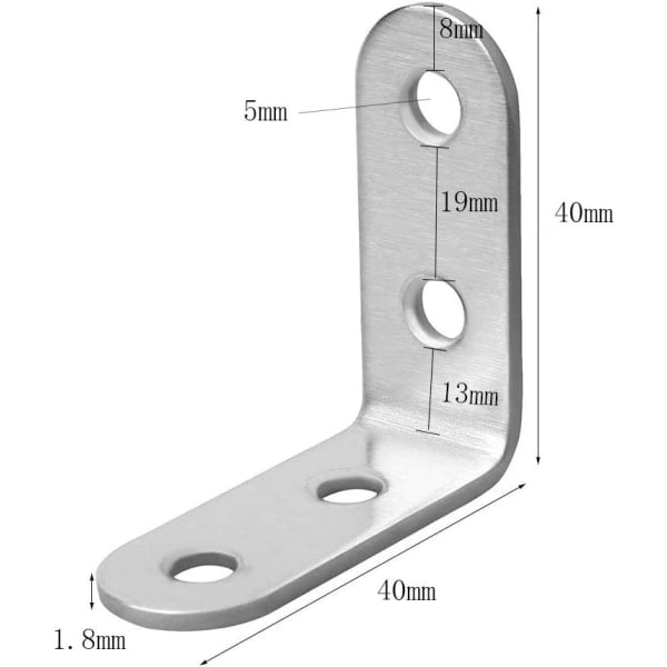Hjørnebrakett i rustfritt stål, 40 * 40 mm 90 grader rett vinkel Co