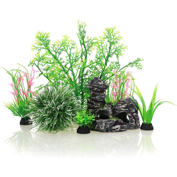 Aquarium akvarium hvide plastik planter og hule Rock dekorationer