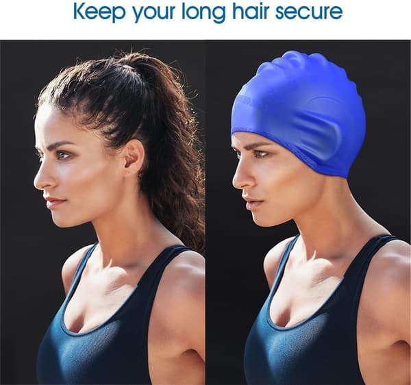 Badehette (Blå), Silikon Unisex Badehette, Langt Hår, ZQKLA