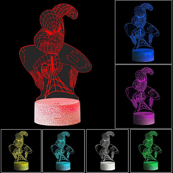 Spiderman 3D LED Illuusio Yövalo 7 Väriä Vaihtuva Pöytälamppu, ZQKLA