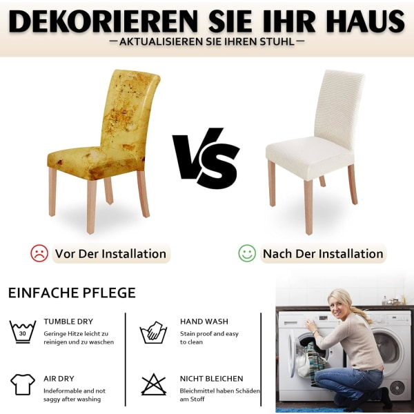 Stolsöverdrag 4 stycken, Stretch Matbordsskydd Tvättad Modern