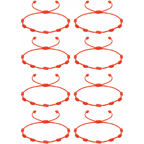 Set med 8 röda armbandsarmband med Lucky Red String Armband