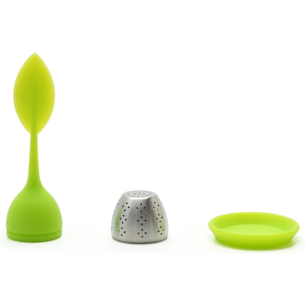 Te-infuser af silikone med drypbakke og håndtag i stål