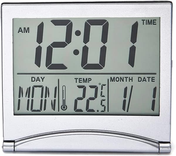 Silver Digital Väckarklocka LCD Temperaturvisning Skrivbord, ZQKLA