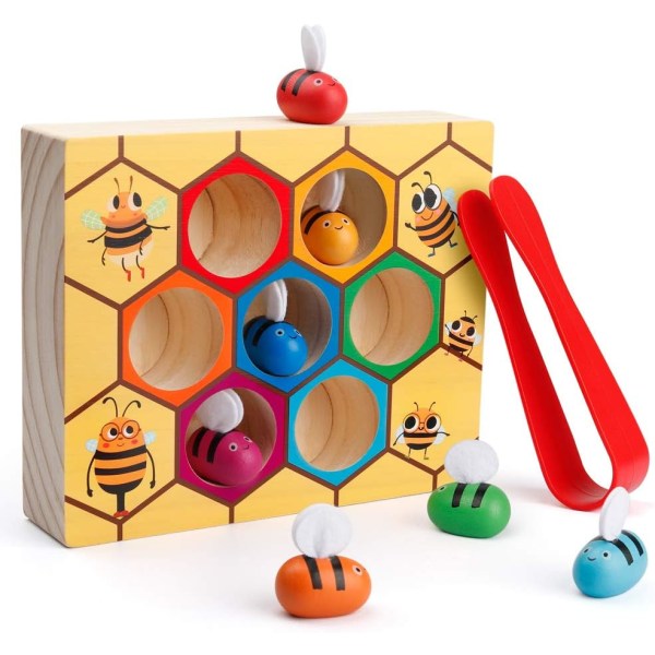 Finmotorisk leketøy for småbarn, Clamp Bee to Hive Matching Gam, ZQKLA