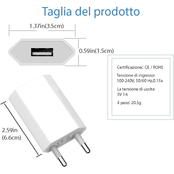 (2 pakke) USB vægoplader 5V 1A Universal Adapter Stik, ZQKLA