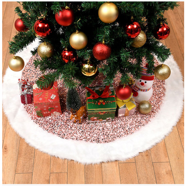 48 Inches Pink Christmas Tree Skirt, Juletræsnederdel plys se