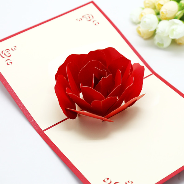 Romantisk 3D Big Rose Card Passer for invitasjon eller takk c,ZQKLA