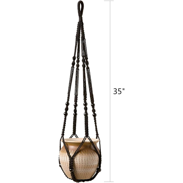 Macrame Växthängare Inomhus Hängande Planterkorg med Trä, ZQKLA