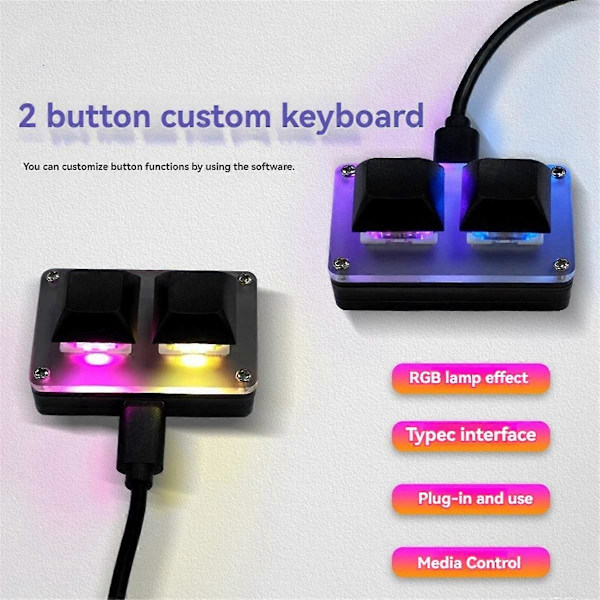 2-Tasters Mini Tastatur Kopier & Sæt Ind Programmerbar Brugerdefineret OSU Gaming Mekanisk Tastatur med RGB Lys