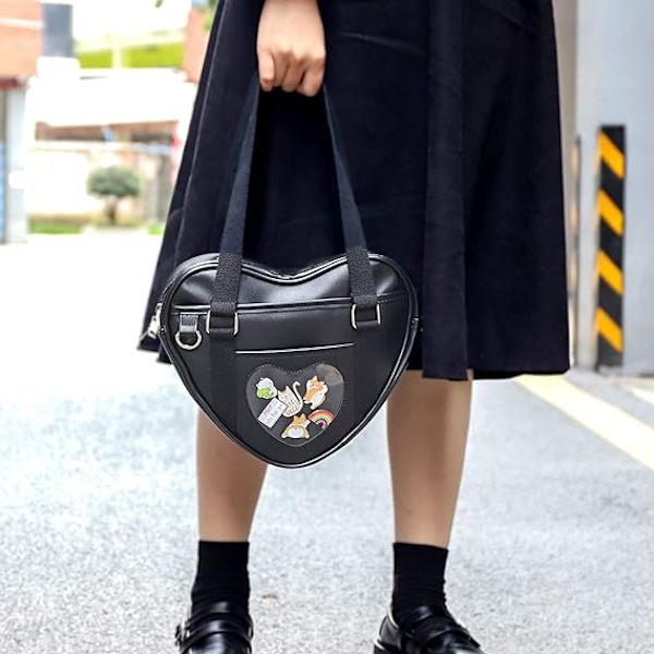 Ita Taske Crossbody Hjerteformet Pung til Anime Pins Display, ZQKLA