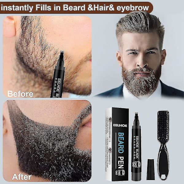 Skægpen Barberblyant og børste til mænd, effektiv reparation af overskæg, formgivning og forbedring af ansigtshår
