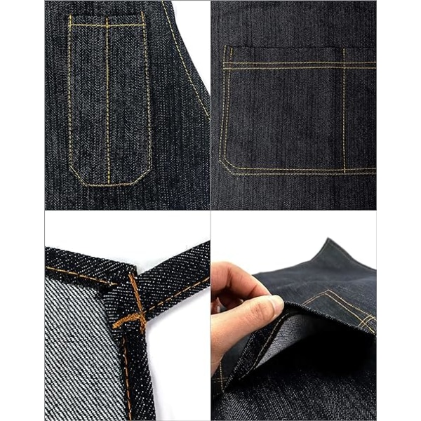 Tjockt Denim Arbetsförkläde med Fickor, Justerbart Förkläde f,ZQKLA