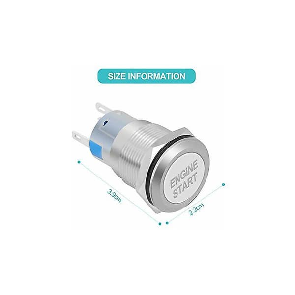 Startknapp för motor, 12V 19mm Vattentät Bilstartknapp (Silver)