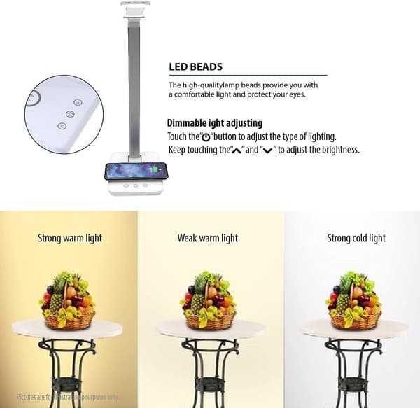 LED Skrivebordslampe med Qi Trådløs Smart Oplader, Natlampe