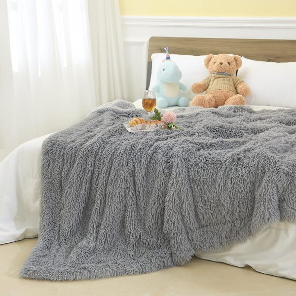 Super Mjuk Shaggy Longfur Konstgjord Pälsfilt, Fuzzy Throw Blan,ZQKLA