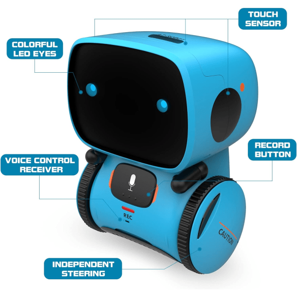 （blå）Børne Robot Legetøj, Interaktiv Smart Talende Robot med V,ZQKLA