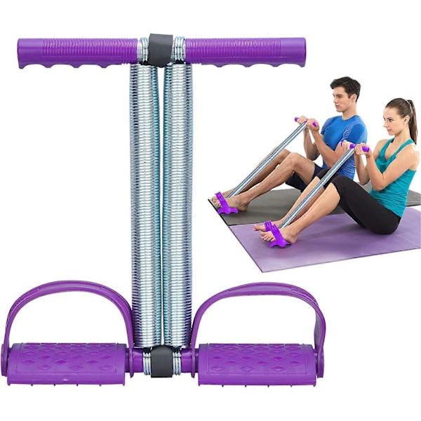 Joustava Sit Up -vetoköysi, kaksoisjousijännitys, jalkapoljin, vatsa- ja jalkalihasten harjoituslaite, vatsalihasten trimmeri, kehonrakennus Expa Purple
