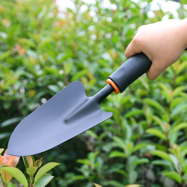 Kotipuutarhan työkalut pitkävartisella lapiolla kukkien ja vihannesten istuttamiseen, kaivuulapio
