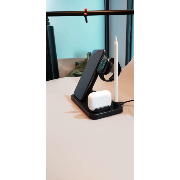 4 i 1 Trådløs Oplader, Dockingstation til Apple Watch/AirPods/