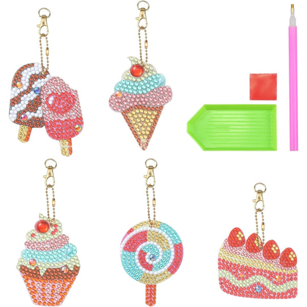 5 Stykker Diamantmalingssett for Barn Nøkkelring Kunst Håndverk DIY