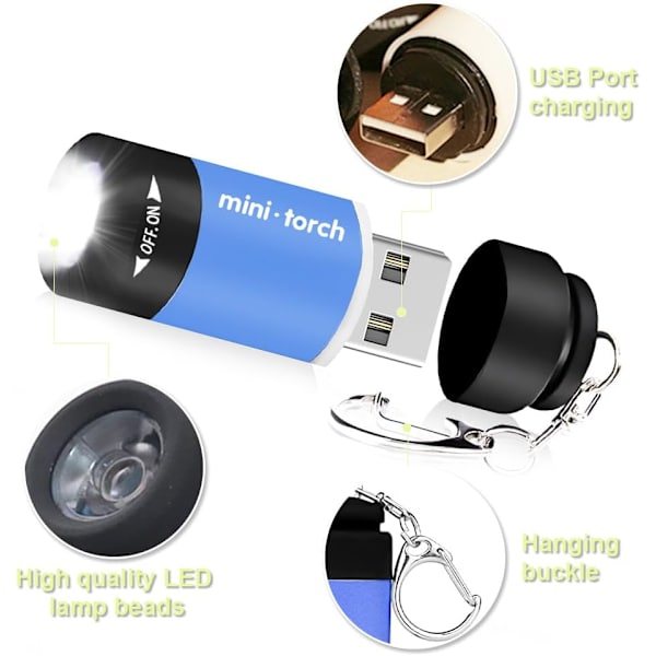 Mini Lommelygte, 6 Styk LED Lommelygte til Børn USB Genopladelig, ZQKLA