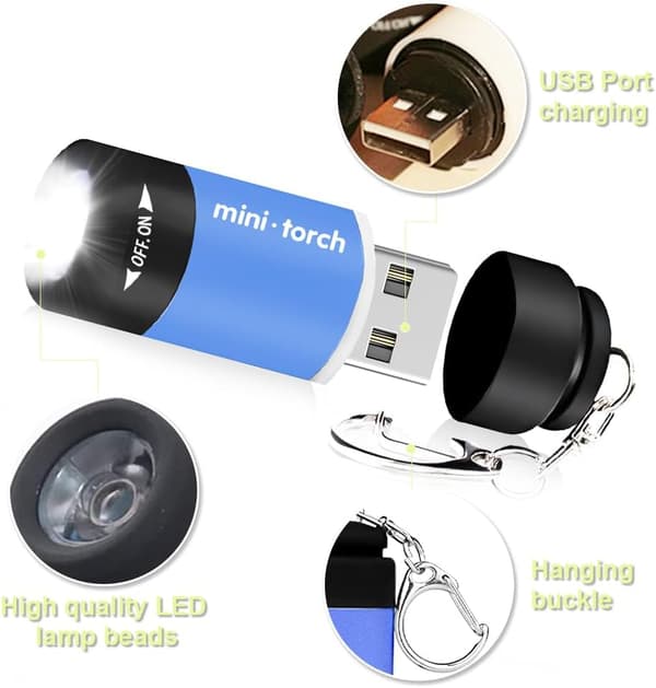 Mini taskulamppu, 6 kpl LED-taskulamppuja lapsille USB-ladattava, ZQKLA