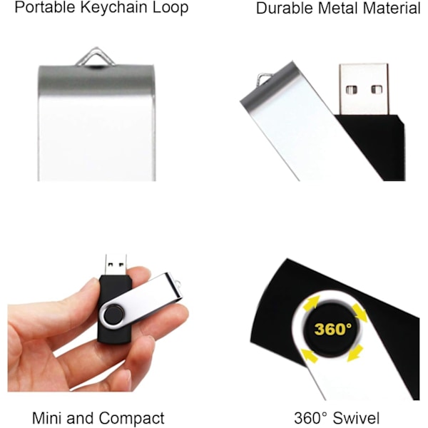 5 stk. Sort 4GB USB Flash Drive, USB 2.0 Thumb Drive, Mass M,ZQKLA