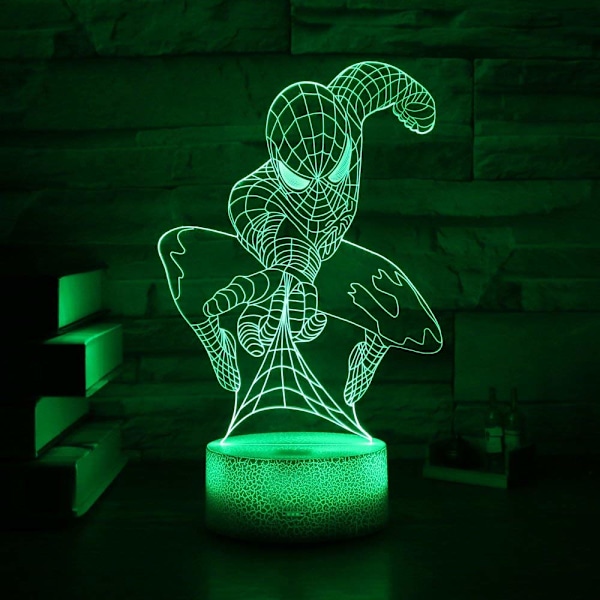 Spiderman 3D LED Illuusio Yövalo 7 Väriä Vaihtuva Pöytälamppu, ZQKLA