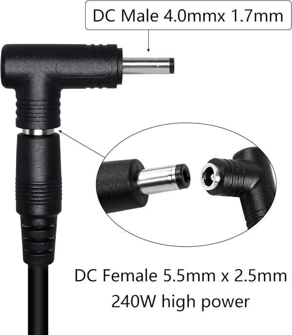 2 st DC-strömadapter, 90 graders vinkel DC-adapter 4,0 mm x 1,7 mm hane