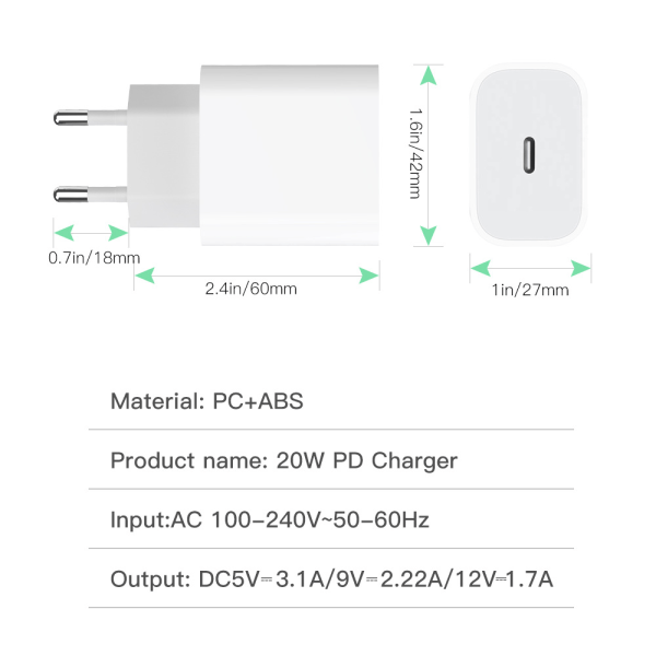 1 Pakke PD20W Mobiltelefonlader PD Hurtiglader for Huawei, ZQKLA