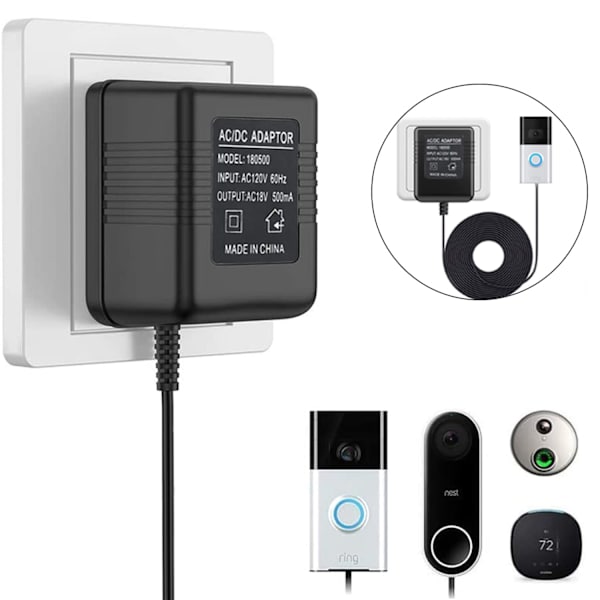 Dörrklocka Adapter för Ring, 18V Universal Transformator Kompatibel med