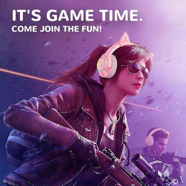K9 Kattöron Hörlurar För Xbox One, Ps4, Ps5, PC (rosa)