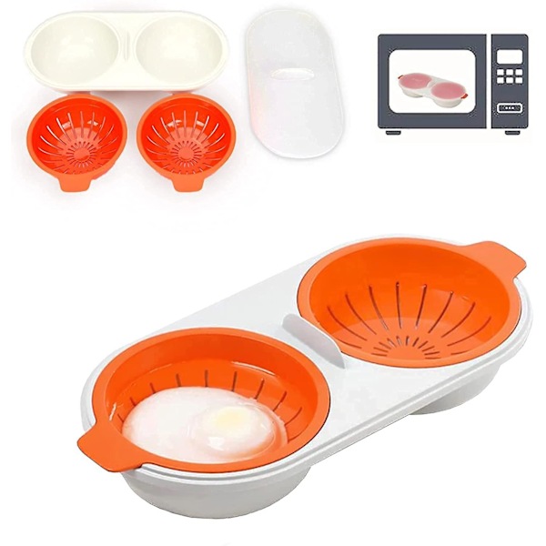 Ångkokta ägg Mikrovågsugn äggkokare 2 lager med avloppskorg äggkokare (orange)  frukostägg