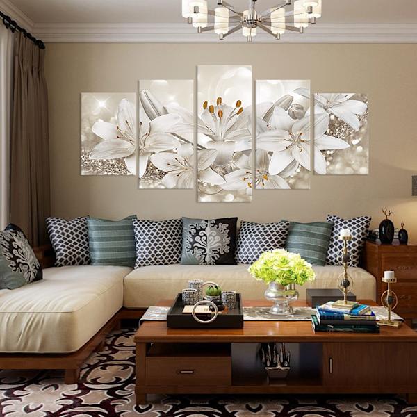 （Vit）5 Paneler Kärleksblommor Canvas Väggkärnmålning, ZQKLA