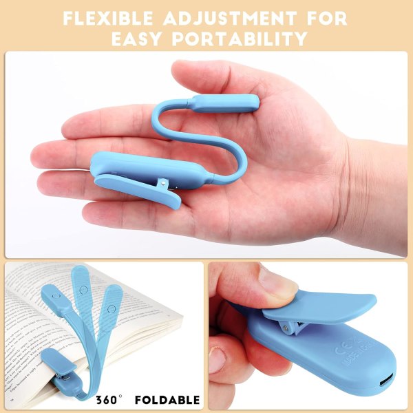 （Blå）Leselys, USB Oppladbart Clip-On Leselys,,ZQKLA