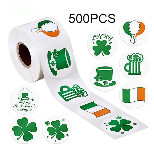 3X500 stk. juleklistermærker rulle?etiket grøn hat irsk nationaldag St. Patricks dag kløver
