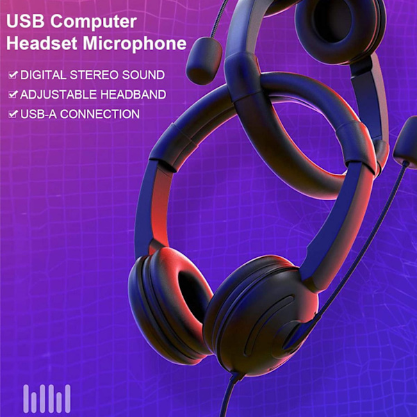 Computer Headset med Mikrofon 9D Stereo Headset USB Hovedtelefoner, ZQKLA