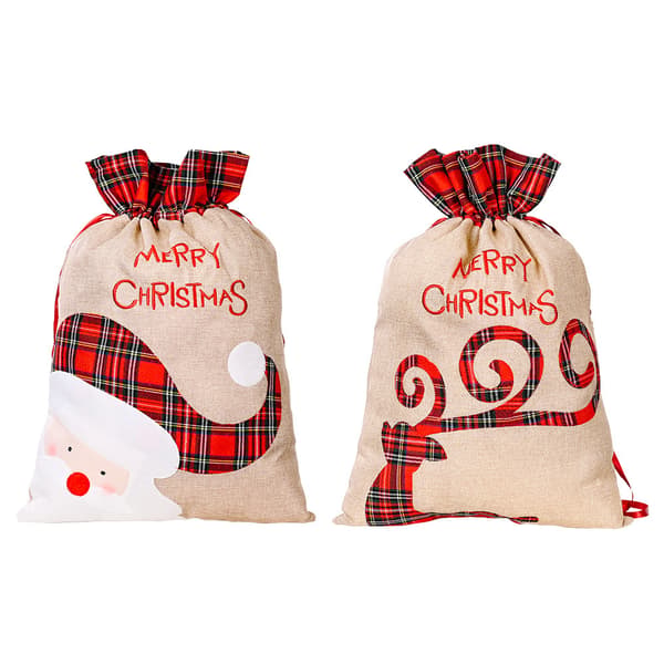 2 tomtesäckar. Julklappspåsar med dragsko. Medelstorlek 5