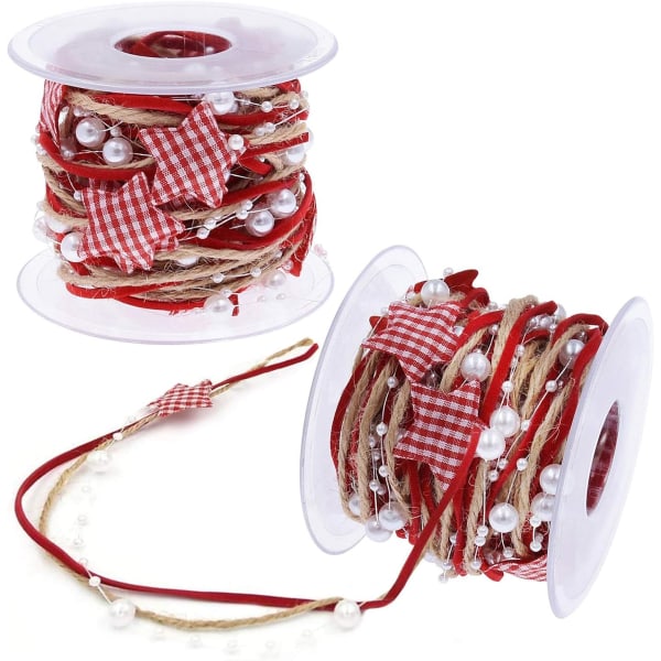 2 Rolls Red Artificial Bead Ribbon Stain Ribbon And String F,ZQKLA