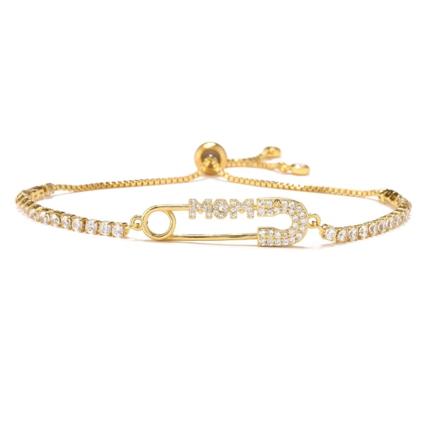 （Nålformad mamma）Dainty Gold Link Chain Armband för kvinnor, ZQKLA