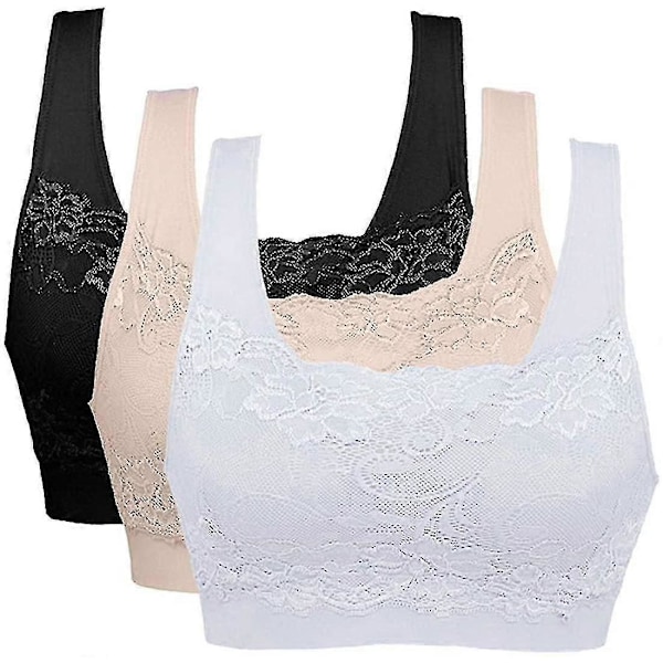 Spets Genie BH Trådlös Sportunderkläder Andningsbar Sexig Stötsäker Braletter Fitness Yoga Dam 3 Color M