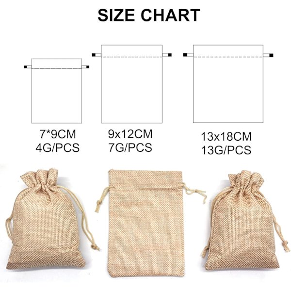 50 st Burlap-presentpåsar med dragsko, Linne Burlap-påsar, ZQKLA