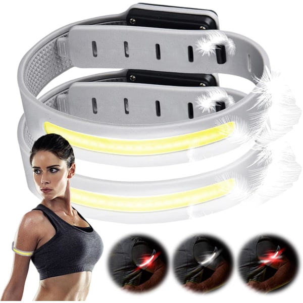 2-pack uppladdningsbart LED-armband, 3 ljuslägen, för jogging,