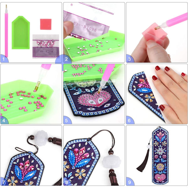 (2-pack) Diamantbroderi Bokmärkeskit med Läder Tofs, ZQKLA