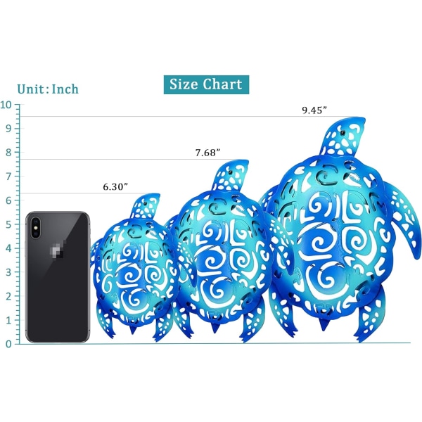 Sett med 3 metall sjøskilpadde strandtema veggdekor, ZQKLA